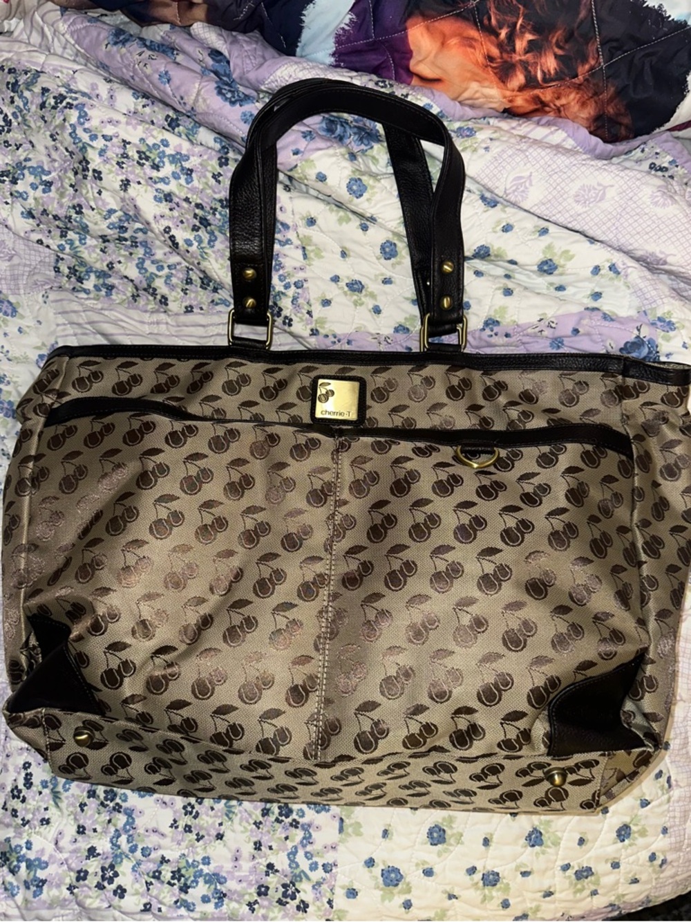 Cherrie T Tennis Tote Bag Brown & Black Large Shoulder Bag